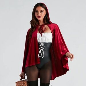 Windsor Red and Black Lace Up Lil Red Corset Bodysuit Costume